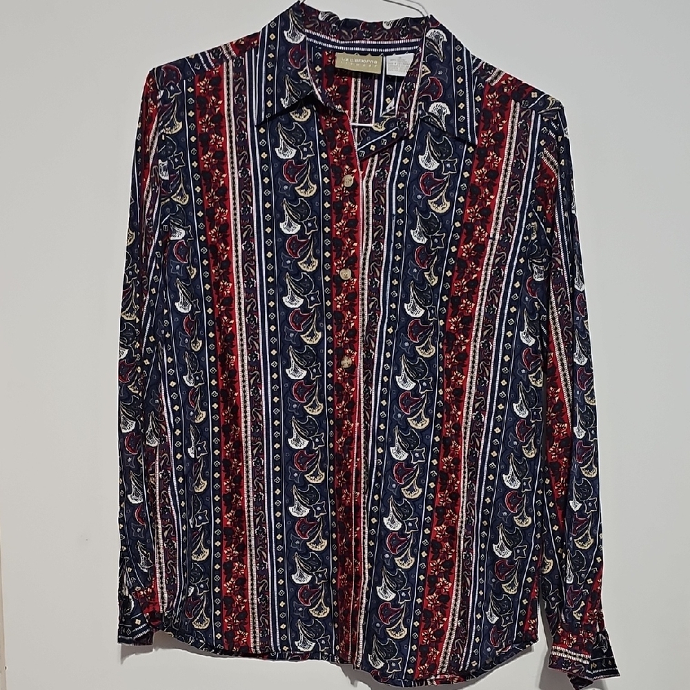 New Liz Claiborne Long Sleeve Button Down Multicolor Striped Shirt Sz S Rayon